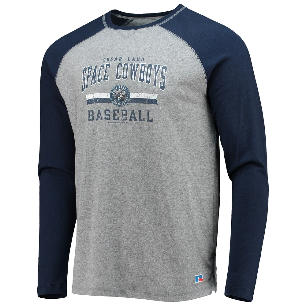Men's Navy/Heathered Gray Sugar Land Space Cowboys Long Sleeve Baseball T-Shirt