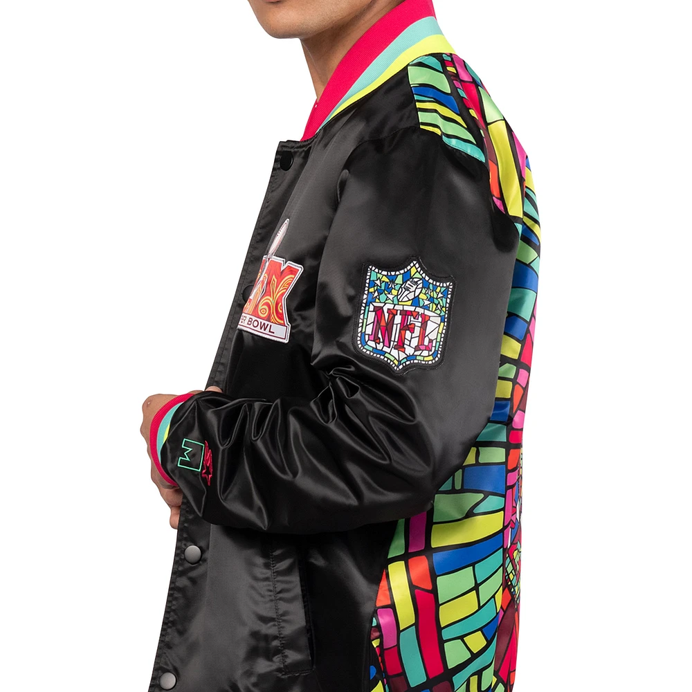 Men's Starter  Black Super Bowl LIX Ragtime Full-Snap Satin Jacket