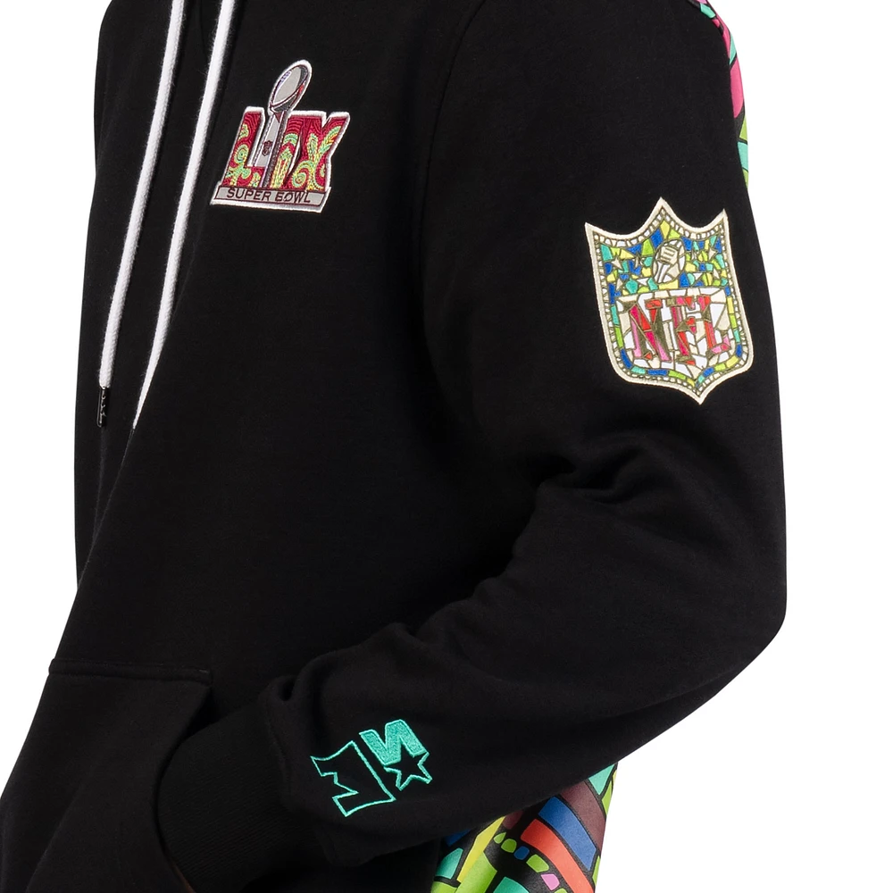 Men's Starter Black Super Bowl LIX Stained Glass Pullover Hoodie