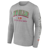 Men's Fanatics Heather Gray Super Bowl LIX Host History  Long Sleeve T-Shirt