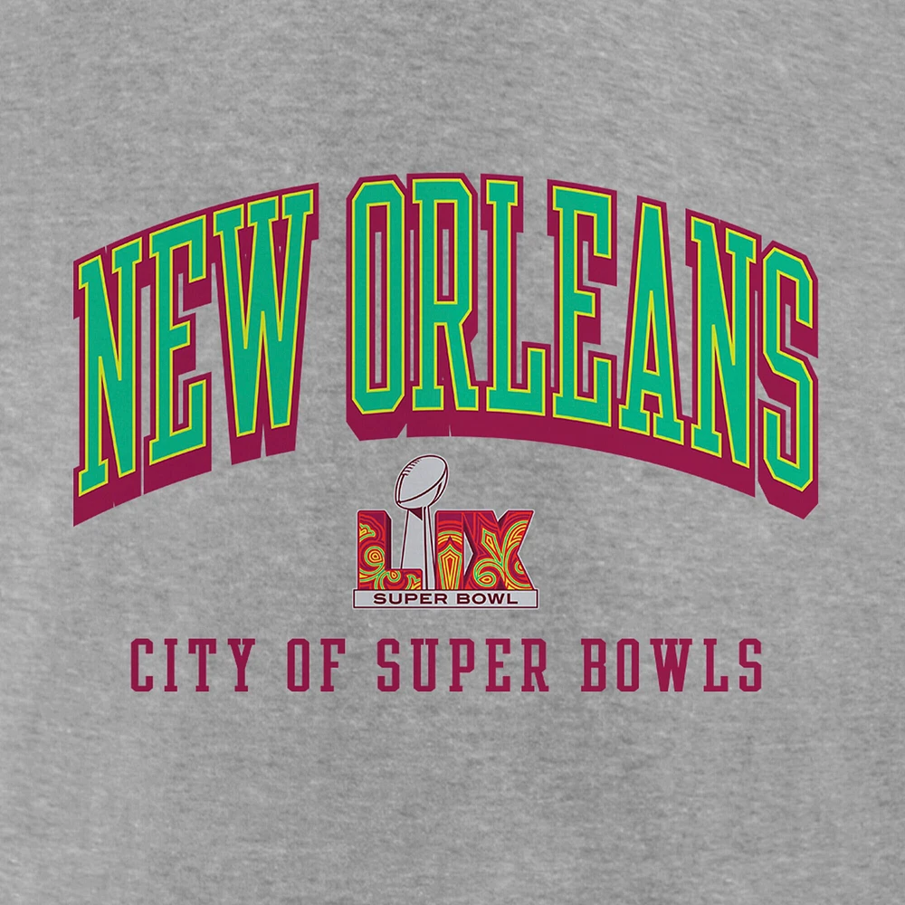 T-shirt à manches longues Fanatics Heather Grey pour hommes, hôte du Super Bowl LIX