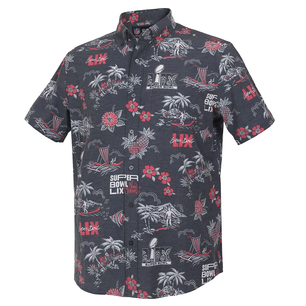 Men's Reyn Spooner Charcoal Super Bowl LIX Kekai Performance Short Sleeve Button-Up Shirt