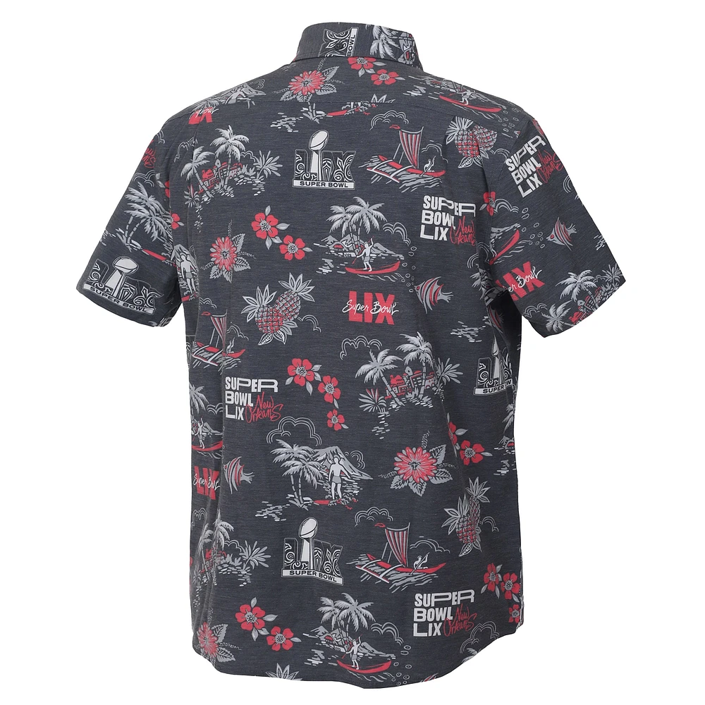 Men's Reyn Spooner Charcoal Super Bowl LIX Kekai Performance Short Sleeve Button-Up Shirt