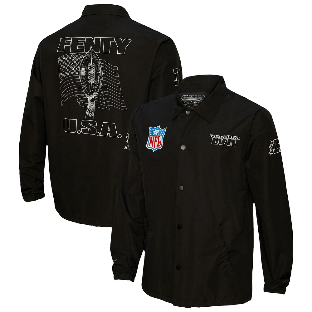 Veste d'entraîneur unisexe FENTY pour Mitchell & Ness noire Super Bowl LVII à boutons-pression