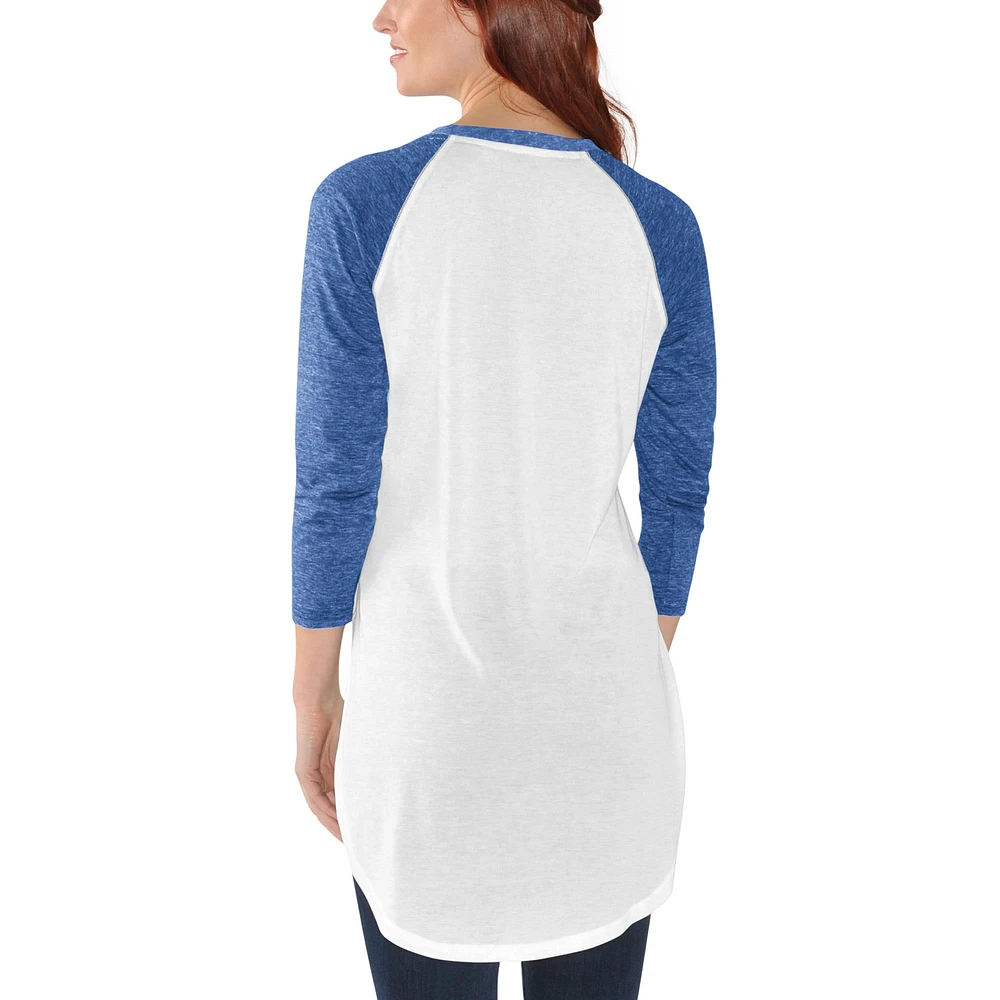 Women's G-III 4Her by Carl Banks White/Royal Super Bowl LVIII Tailgate Raglan 3/4 Sleeve T-Shirt