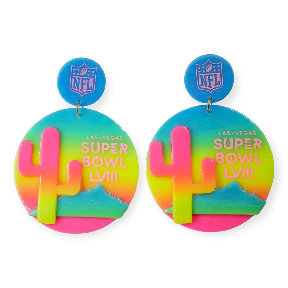 Women's Love, Hand + Heart  Super Bowl LVIII Handmade Neon Desert Sky Cactus Earrings