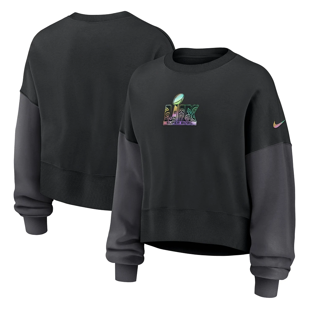 Sweat-shirt court surdimensionné à manches longues Nike Black 2025 Super Bowl LIX pour femme