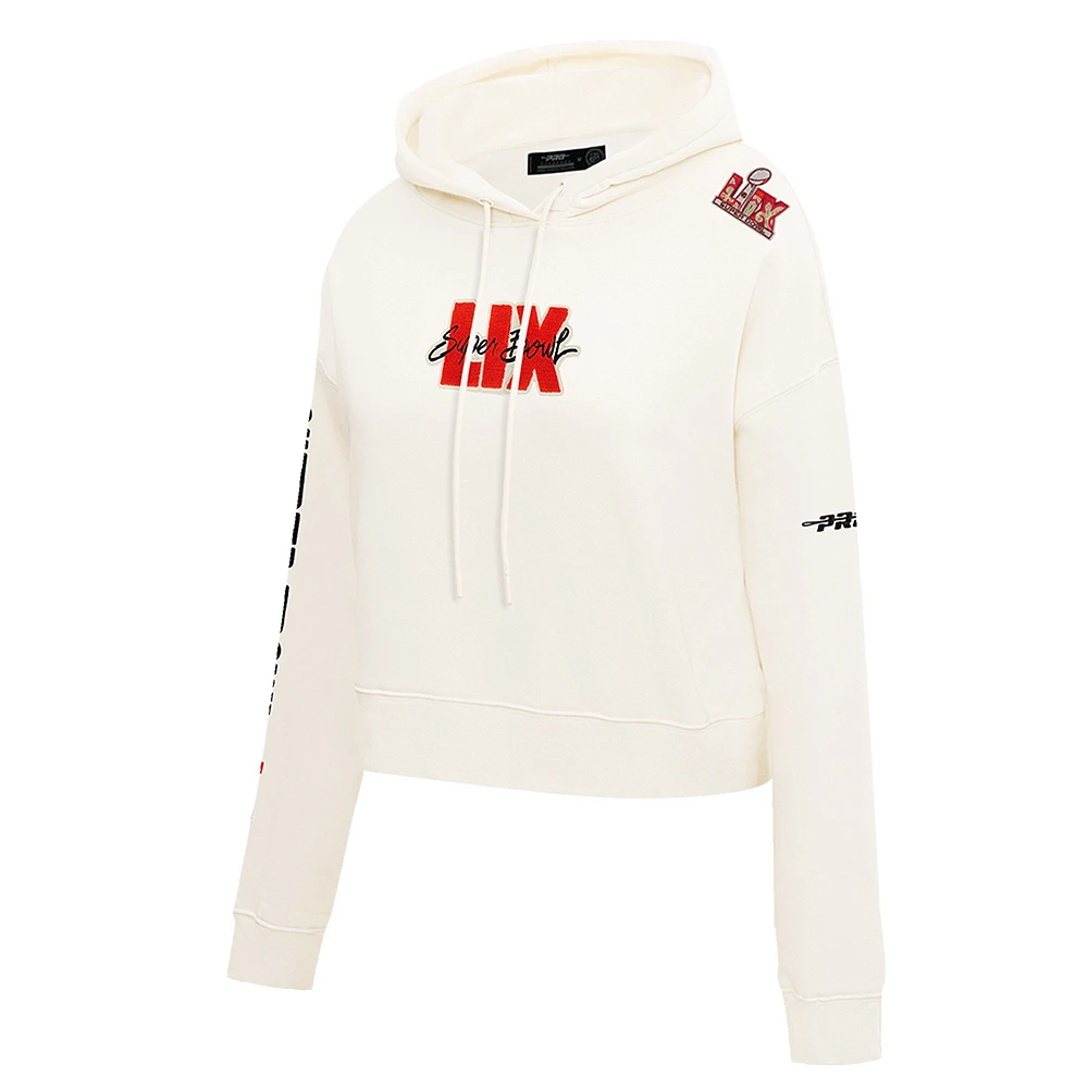 Sweat à capuche court NFL Super Bowl LIX pour femme Pro Standard Cream