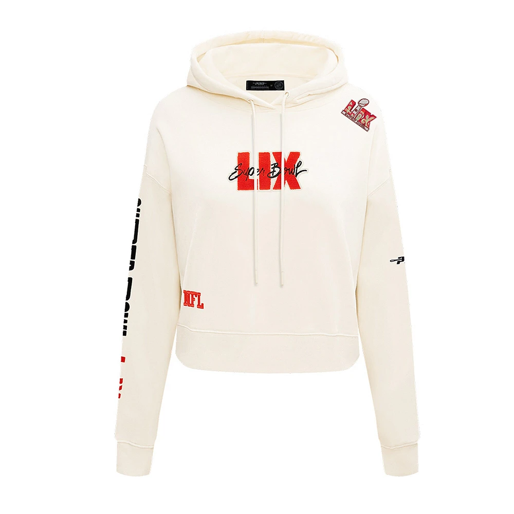 Sweat à capuche court NFL Super Bowl LIX pour femme Pro Standard Cream