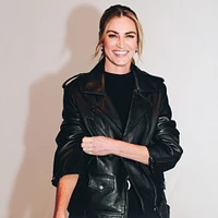 Women's Rebecca Minkoff  x WEAR by Erin Andrews Black Super Bowl LIX Fanatics Exclusive Tabitha Oversized Leather Asymmetrical Moto Full-Zip Jacket