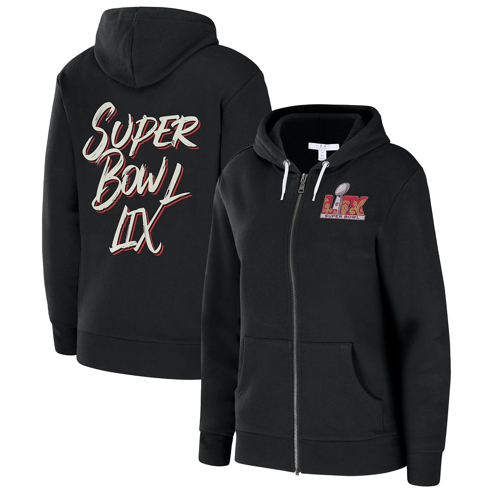 Women's WEAR by Erin Andrews Black Super Bowl LIX Fleece Full-Zip Hoodie