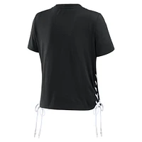 Women's WEAR by Erin Andrews Black Super Bowl LVIII Cropped Lace-Up T-Shirt