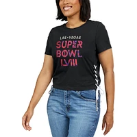 Women's WEAR by Erin Andrews Black Super Bowl LVIII Cropped Lace-Up T-Shirt