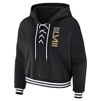 Women's WEAR by Erin Andrews Black Super Bowl LVIII Lace-Up Pullover Hoodie