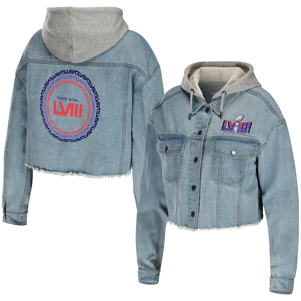 Veste à capuche courte en denim WEAR by Erin Andrews Super Bowl LVIII pour femme