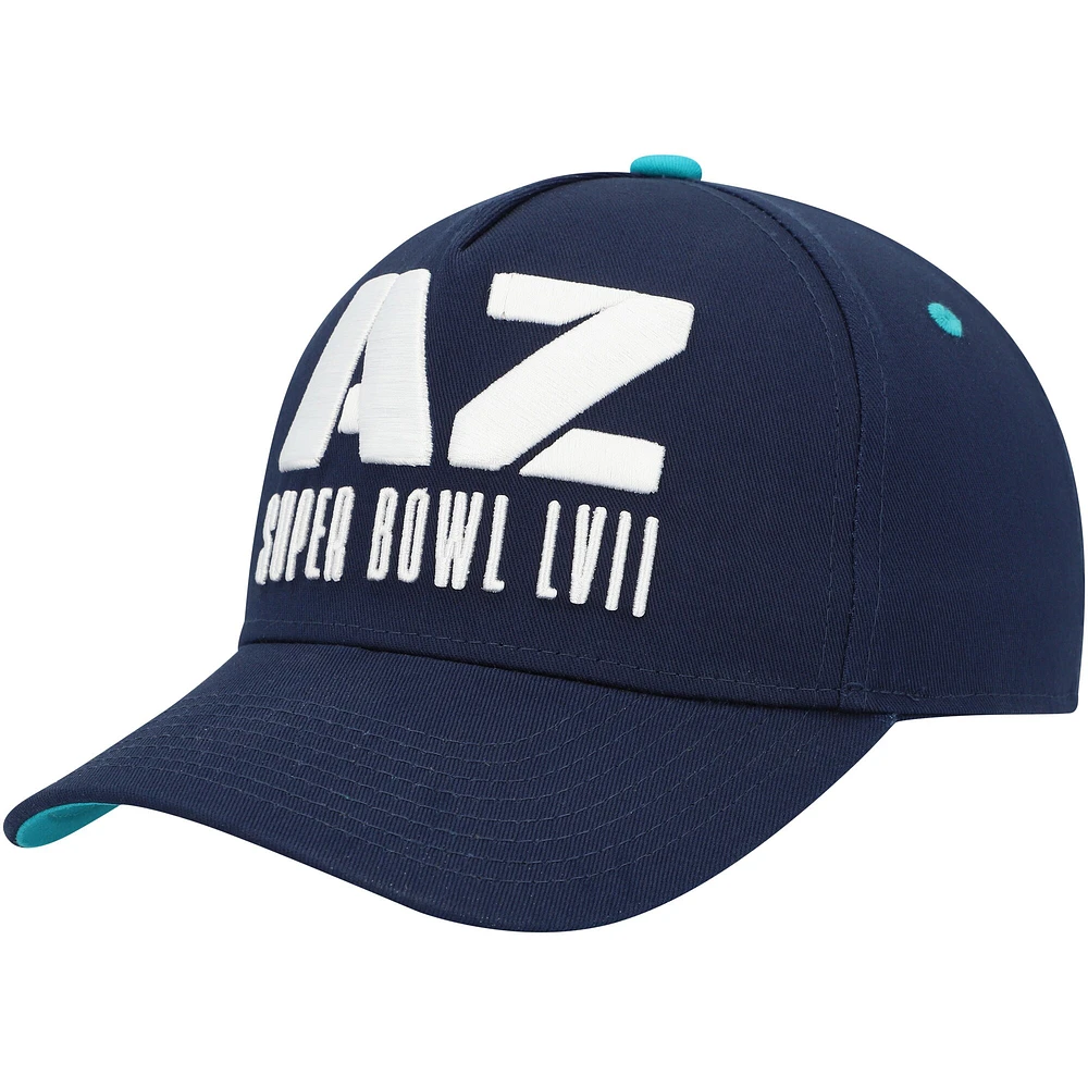 Youth Navy Super Bowl LVII Precurved Trucker Snapback Hat