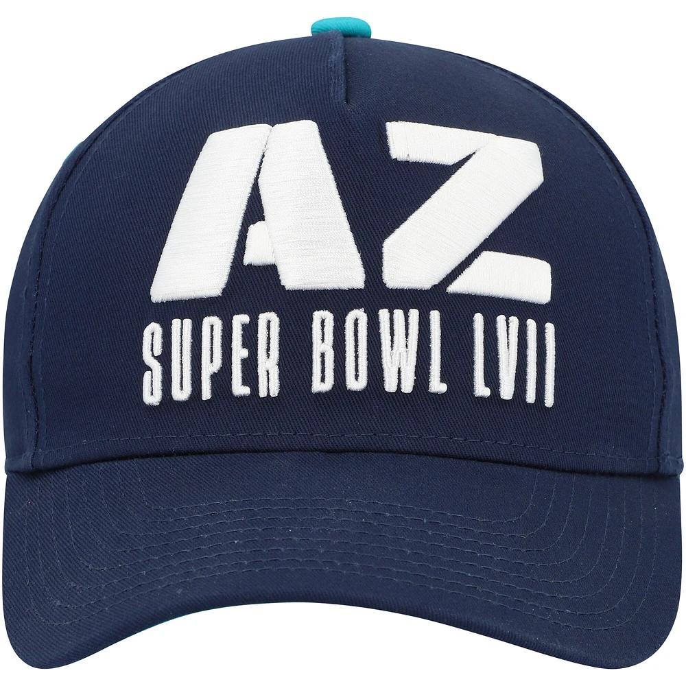 Youth Navy Super Bowl LVII Precurved Trucker Snapback Hat