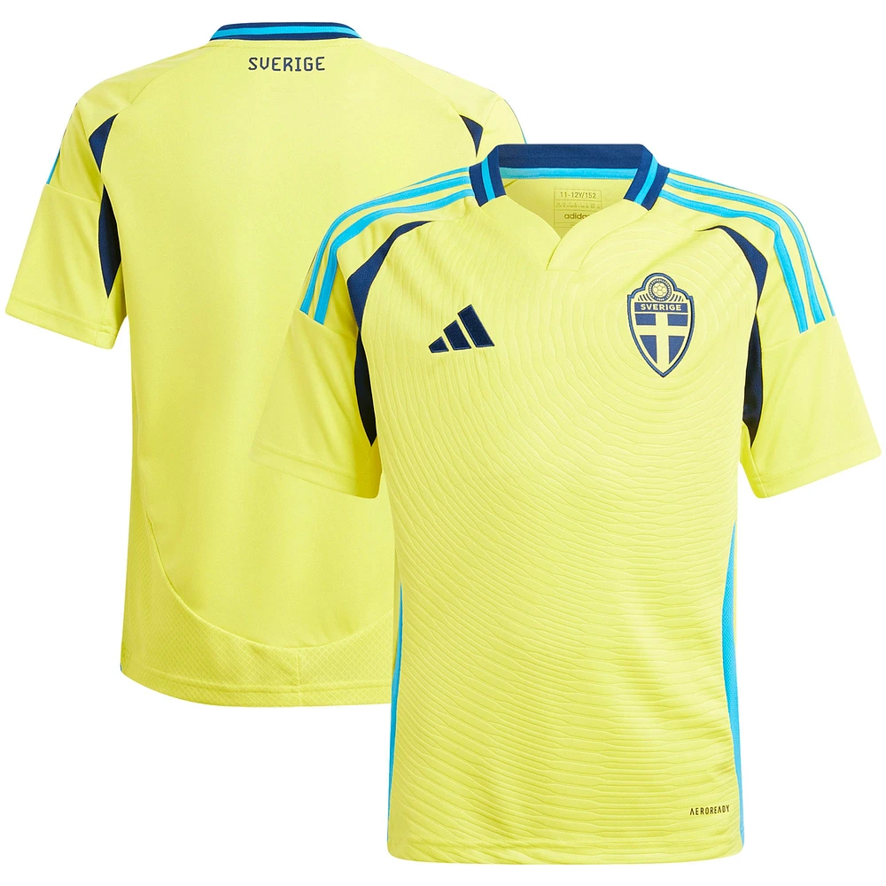 Maillot adidas jaune pour jeunes de l'équipe nationale Suède 2024, réplique à domicile