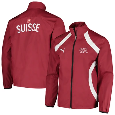 Veste à capuche entièrement zippée d'avant-match Puma rouge pour homme de l'équipe nationale Suisse 2024