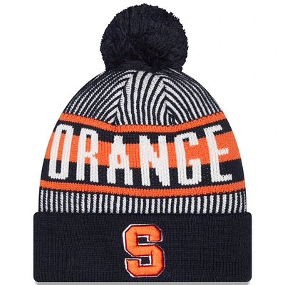 Men's New Era  Navy Syracuse Orange Logo Striped Cuff Knit Hat with Pom