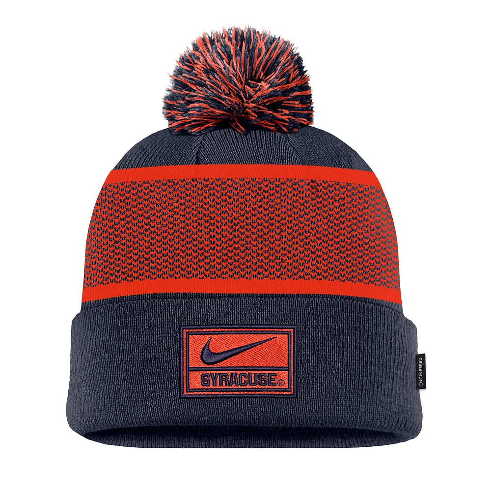 Men's Nike Navy Syracuse Orange 2024 Sideline Peak Cuffed Knit Hat with Pom