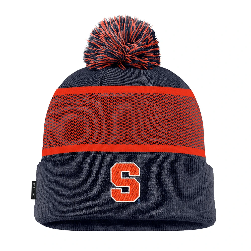 Men's Nike Navy Syracuse Orange 2024 Sideline Peak Cuffed Knit Hat with Pom