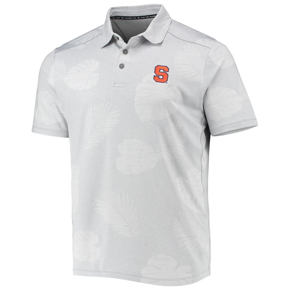 Men's Tommy Bahama Gray Syracuse Orange Palm Coast Delray Frond IslandZone Allover Print Polo