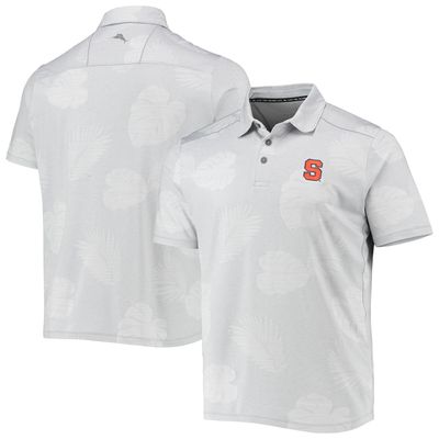 Men's Tommy Bahama Gray Syracuse Orange Palm Coast Delray Frond IslandZone Allover Print Polo