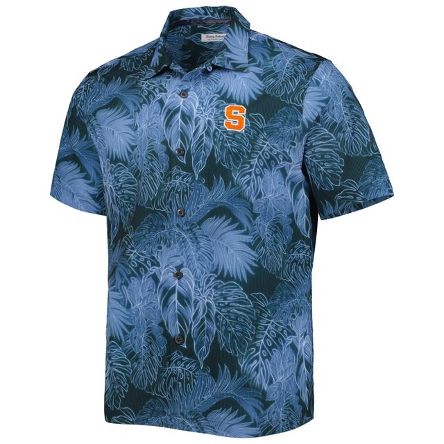 Chemise de camp boutonnée pour homme Tommy Bahama Navy Syracuse Orange Coast Luminescent Fronds IslandZone