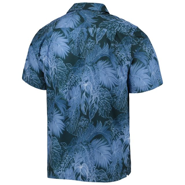 Chemise de camp boutonnée pour homme Tommy Bahama Navy Syracuse Orange Coast Luminescent Fronds IslandZone