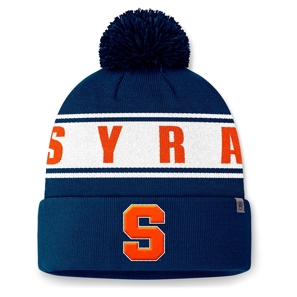 Bonnet en tricot à revers avec pompon Top of the World bleu marine Syracuse orange pour homme