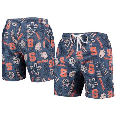 Men's Wes & Willy Navy Syracuse Orange Vintage Floral Swim Trunks