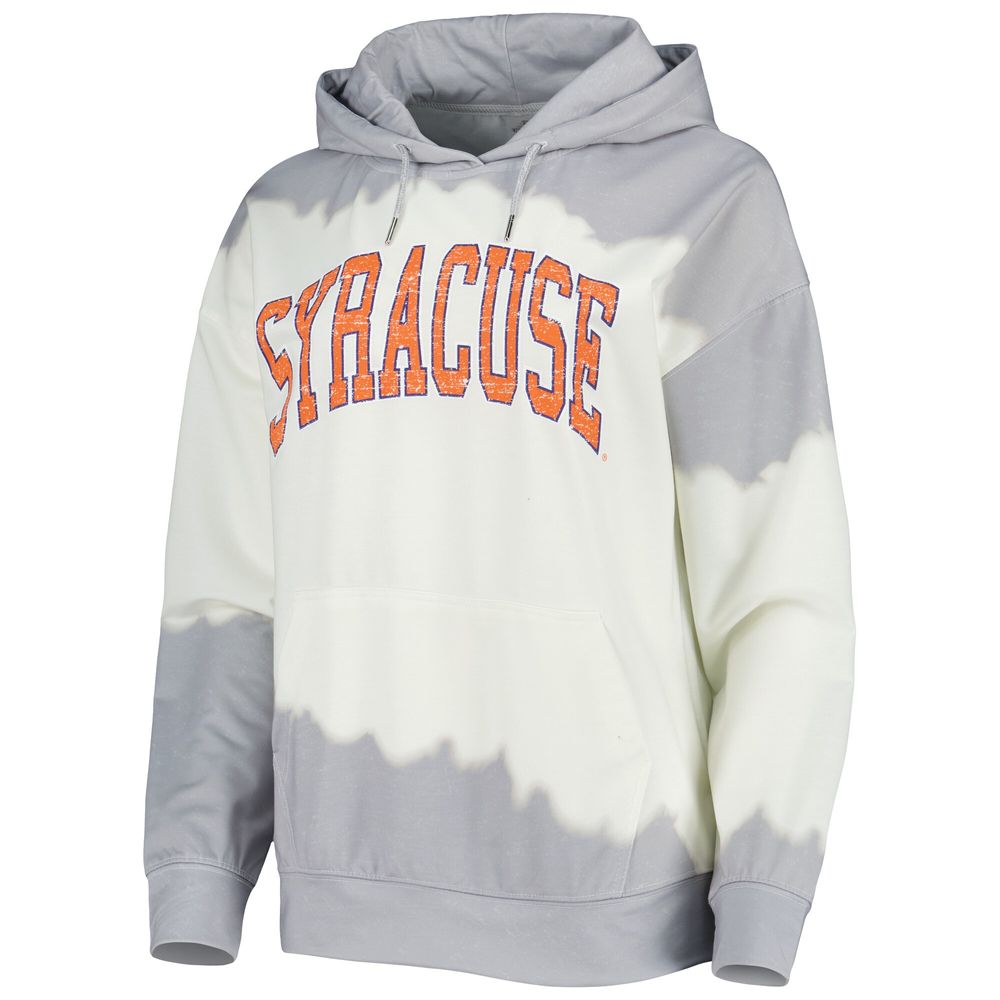 Women's Gameday Couture White/Gray Syracuse Orange For the Fun Double Dip-Dyed Pullover Hoodie