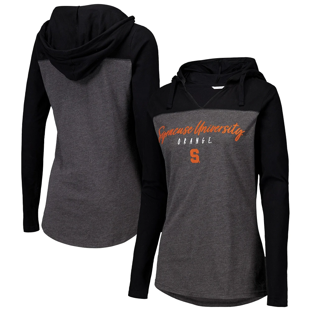 T-shirt à capuche manches longues et col en V pour femme Heather Charcoal Syracuse Orange Knockout