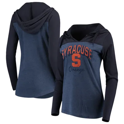 Syracuse Orange Women's Knockout Color Block Long Sleeve V-Neck Hoodie T-Shirt - Navy