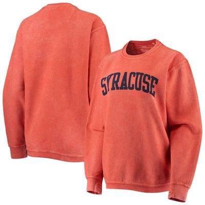 Women's Pressbox Orange Syracuse Comfy Cord Vintage Wash Basic Arch Pullover Sweatshirt