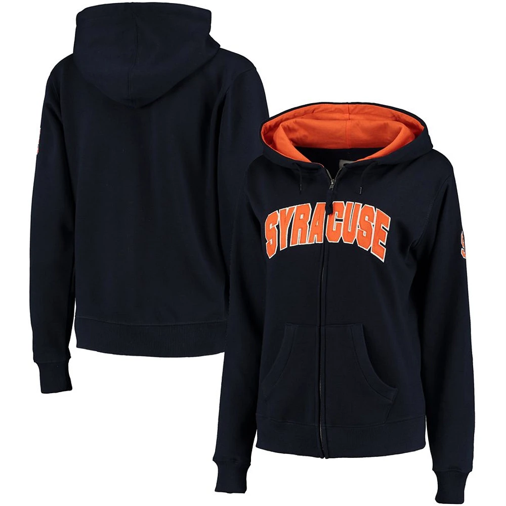 Sweat à capuche zippé Stadium Athletic bleu marine Syracuse orange pour femme avec nom arqué