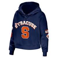 Women's WEAR by Erin Andrews Navy Syracuse Orange Mixed Media Cropped Pullover Hoodie