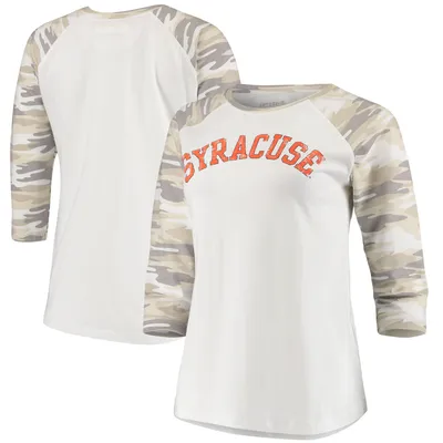 Syracuse Orange Women's Boyfriend Baseball Raglan 3/4 Sleeve T-Shirt - White/Camo