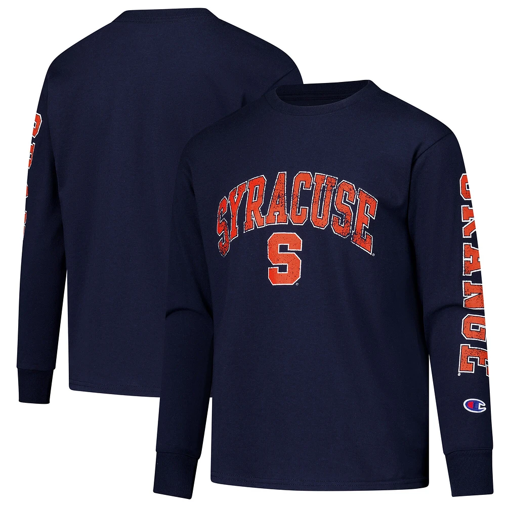 T-shirt à manches longues avec logo en relief bleu marine Syracuse Orange Champion pour jeunes