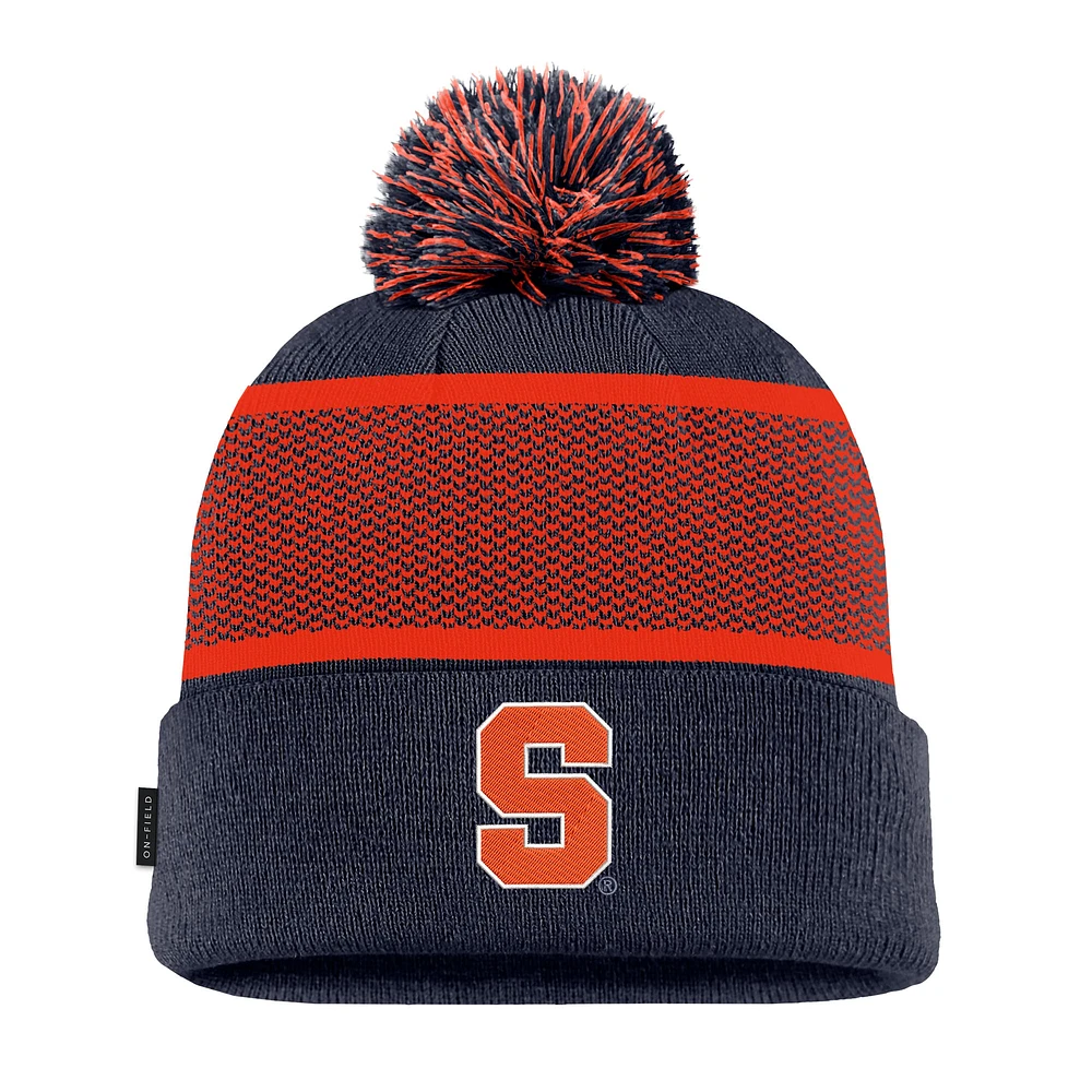 Youth Nike Navy Syracuse Orange 2024 Sideline Peak Cuffed Knit Hat with Pom