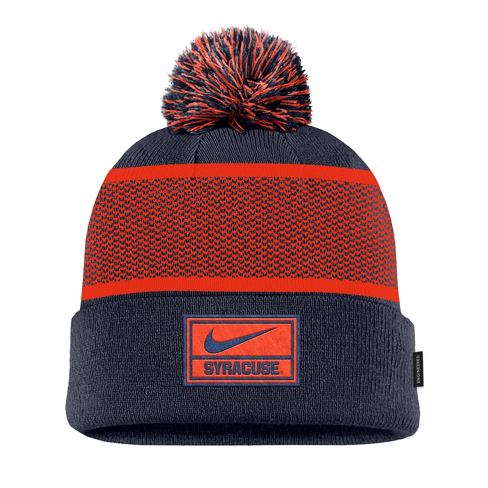 Youth Nike Navy Syracuse Orange 2024 Sideline Peak Cuffed Knit Hat with Pom