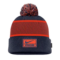 Youth Nike Navy Syracuse Orange 2024 Sideline Peak Cuffed Knit Hat with Pom