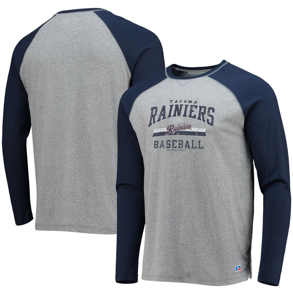 Men's Navy/Heathered Gray Tacoma Rainiers Long Sleeve Baseball T-Shirt