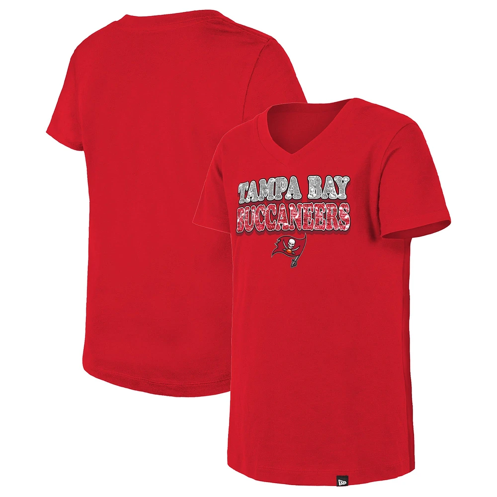 Girls Youth New Era Red Tampa Bay Buccaneers Reverse Sequin V-Neck T-Shirt