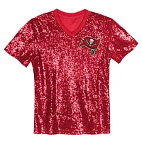 Haut à col en V sequins et inscription Tampa Bay Buccaneers pour jeunes filles, rouge