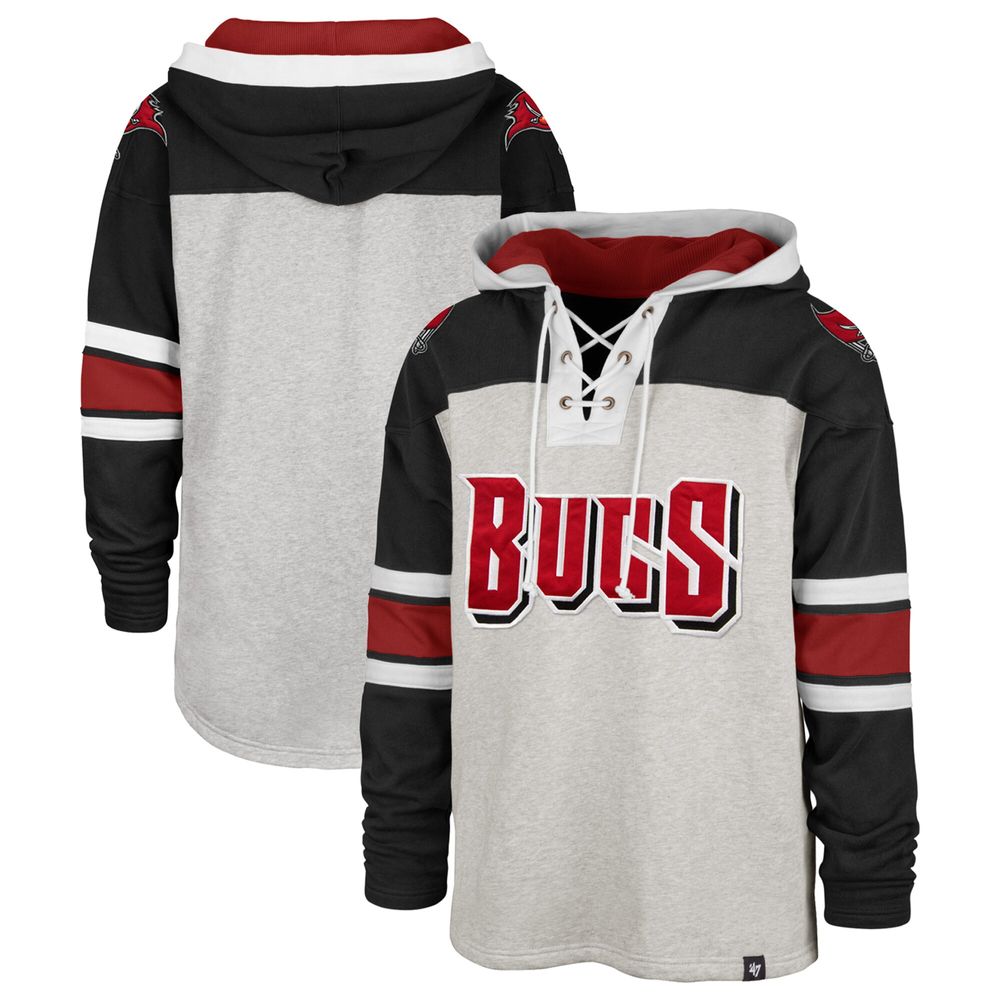 Men's '47 Gray/Pewter Tampa Bay Buccaneers Gridiron Lace-Up - Pullover Hoodie