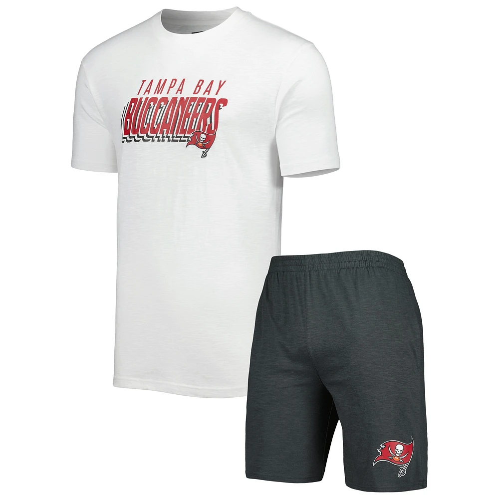 Concepts Sport Ensemble de nuit T-shirt et short Downfield Tampa Bay Buccaneers Charbon bois/Blanc pour homme