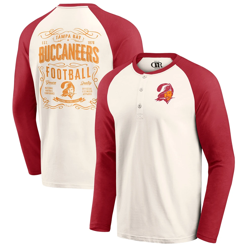 T-shirt à manches longues raglan Henley pour homme de la collection Darius Rucker Fanatics, crème/rouge, Tampa Bay Buccaneers