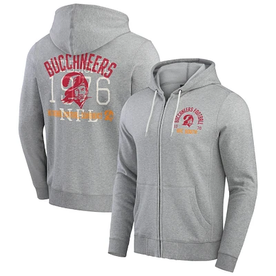 Sweat à capuche zippé rayures vintage pour homme de la collection Darius Rucker Fanatics, gris chiné, des Tampa Bay Buccaneers